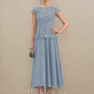 JJ's House A-Line Tea-Length Chiffon Lace Mother of the Bride Dress w/mask